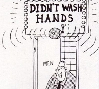 "Didn't wash hands" buzzer from The Far
Side.