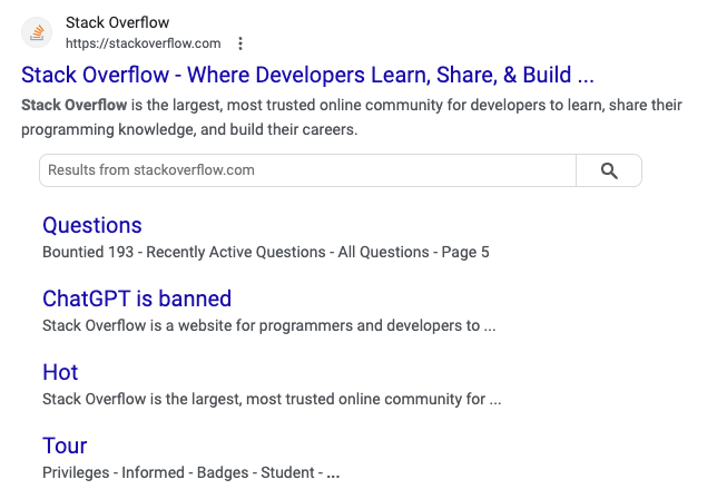 ChatGPT Banned as a top result for "stack
overflow"