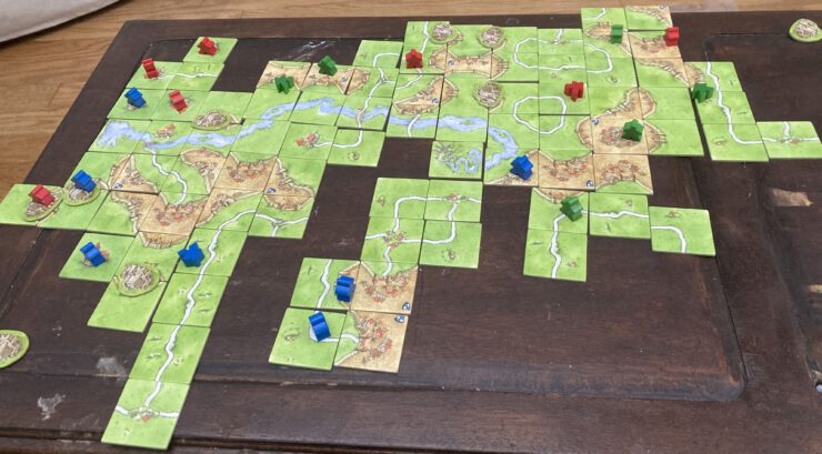 Completed Carcassonne layout with castles