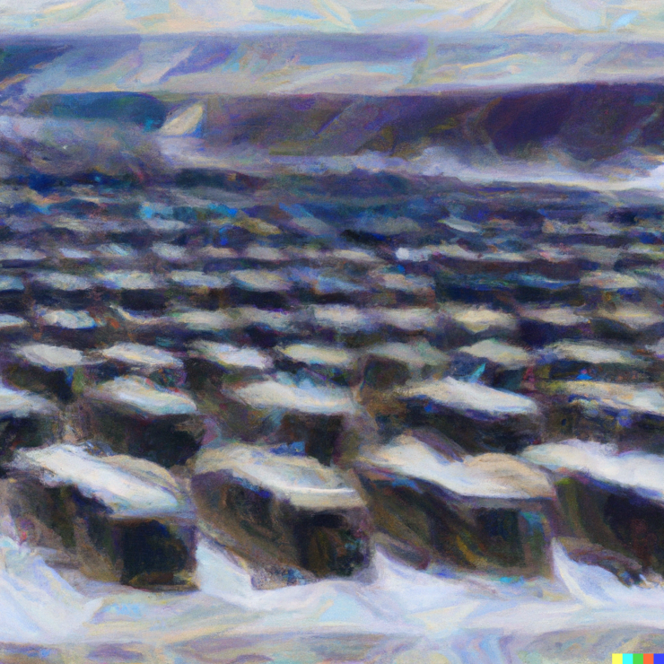 “Impressionist painting of massive piles of ones and zeros in a winter landscape.”