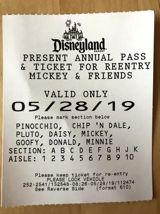 Disneyland parking ticket