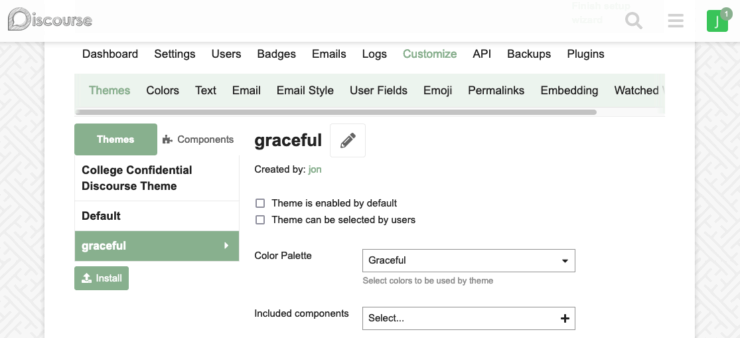 Graceful theme setup page