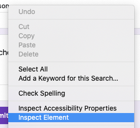 Right click menu that includes the "Inspect Element"
option.
