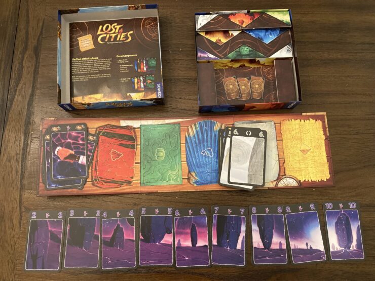 Lost Cities game with new purple cards.