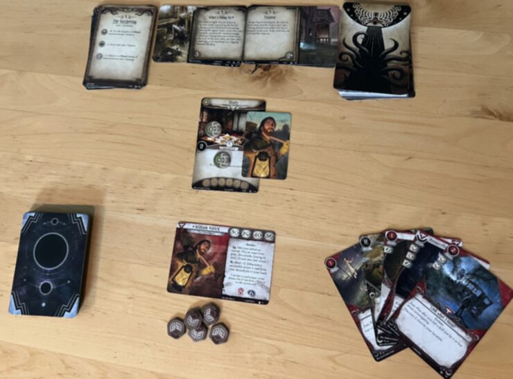 The Gathering scenario set up with an investigator from an expansion.